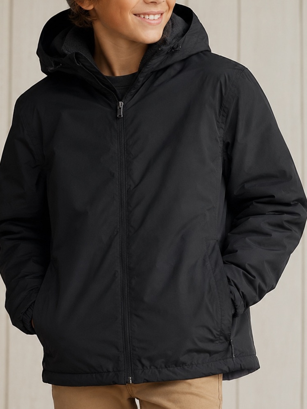 Eddie Bauer Kids Large WeatherEdge Black Hooded Fleece Lined Jacket Coat
